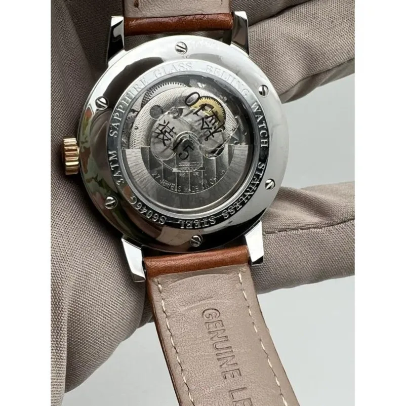 German Style Small Three Hand Automatic Mechanical Watch Gold Tone Luxury Business Dress Men Wristwatch Classic Design