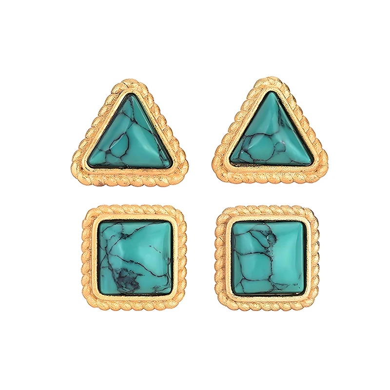 Vintage Turquoise Earrings 925 Silver Needle Small Studs Geometric Square Dainty Stud Earrings for Women Elegant Daily Jewellery