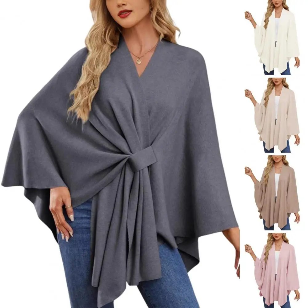 

Solid Color Batwing Sleeve Top Cloak Style Tops Stylish Batwing Sleeve Shawl Coat For Women Solid Color Mid-length For Ladies