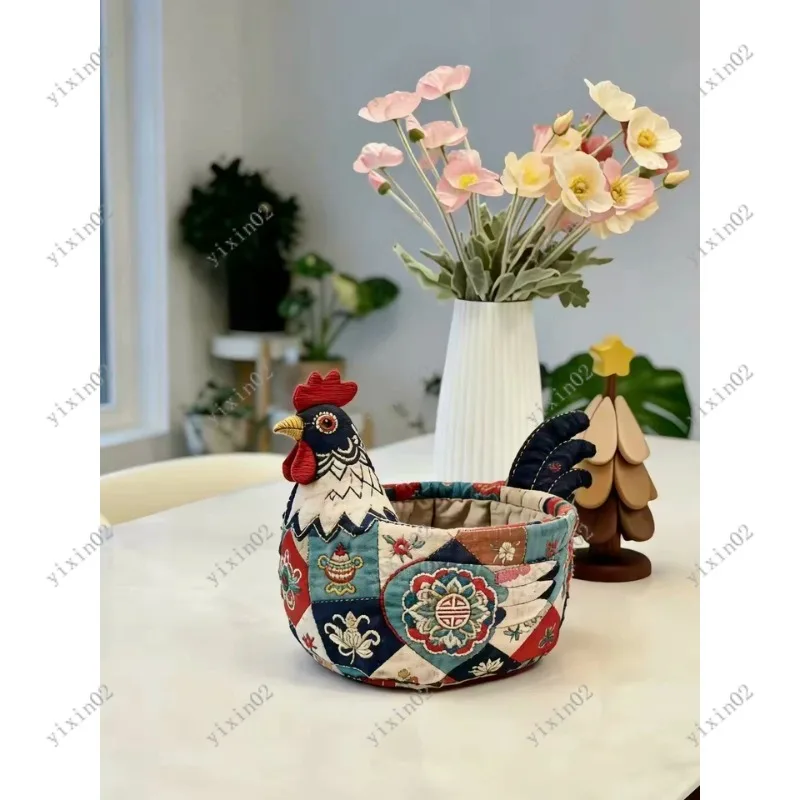 

Home Decor Fabric Rooster Organizer Box Handmade Desktop Small Item Storage Holder