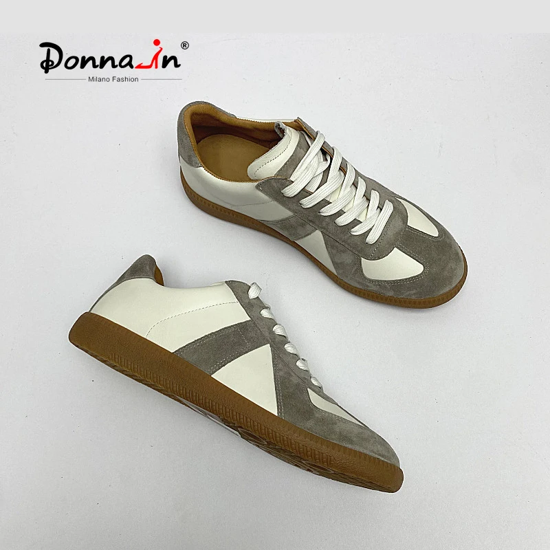 Donna-in Casual Sneakers Women Genuine Leather Lace up Sheep Suede Spring Summer Damskie buty wulkanizowane Wygodna gumowa podeszwa