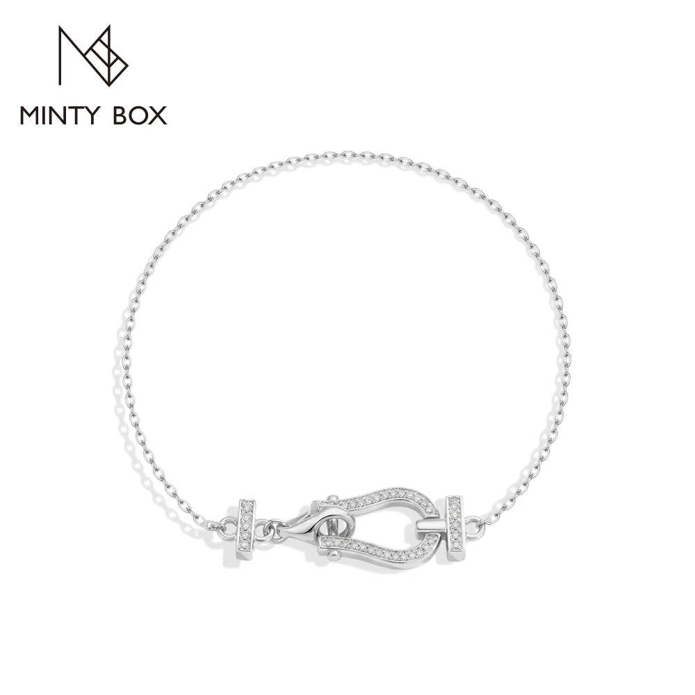 MINTYBOX Horseshoe Clasp Pave Moissanite Bracelets for Women Men 925 Sterling Silver Elegant Daily Office Jewelry Birthday Gifts