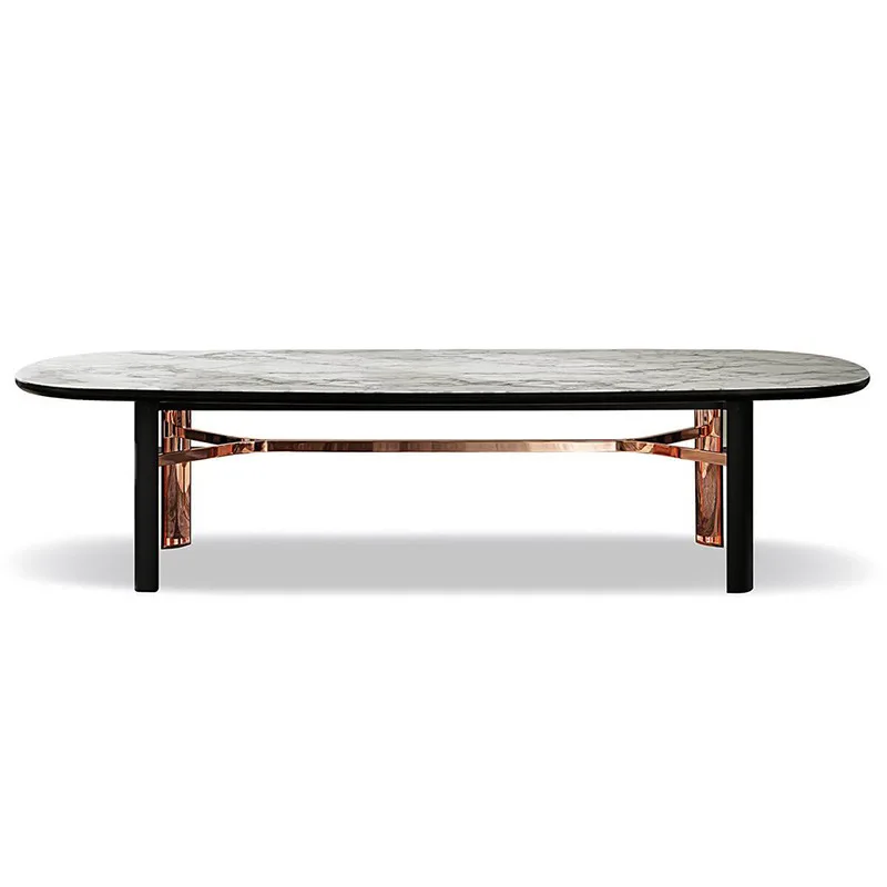 Italian Light Luxury Natural Marble Dining Table Luxury Villa Designer Oval High-end Solid Wood Dining Table