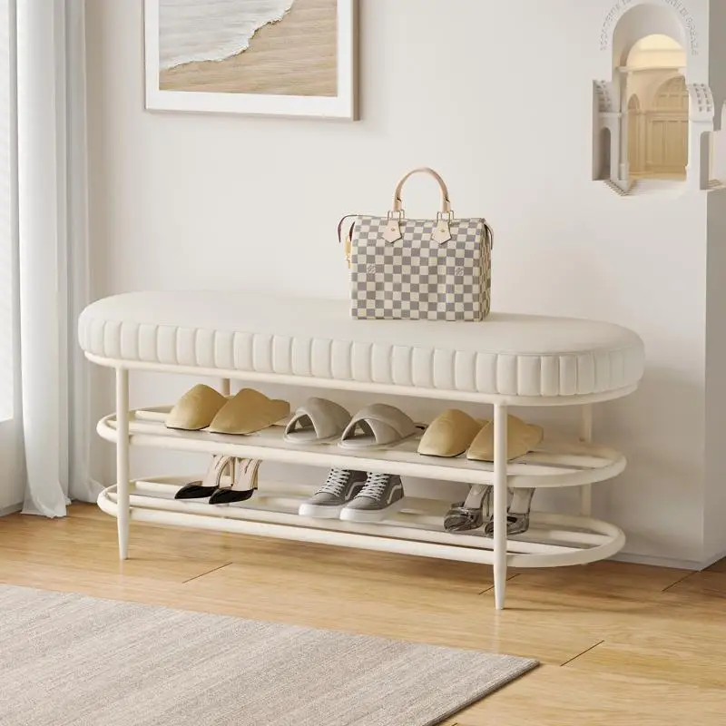 Cream-colored Shoes Stool Ottoman Pouf Home Door Cushion Shoe Cabinet Long Sofa Rest Stool Leather / Flannel Soft Shoes Bench