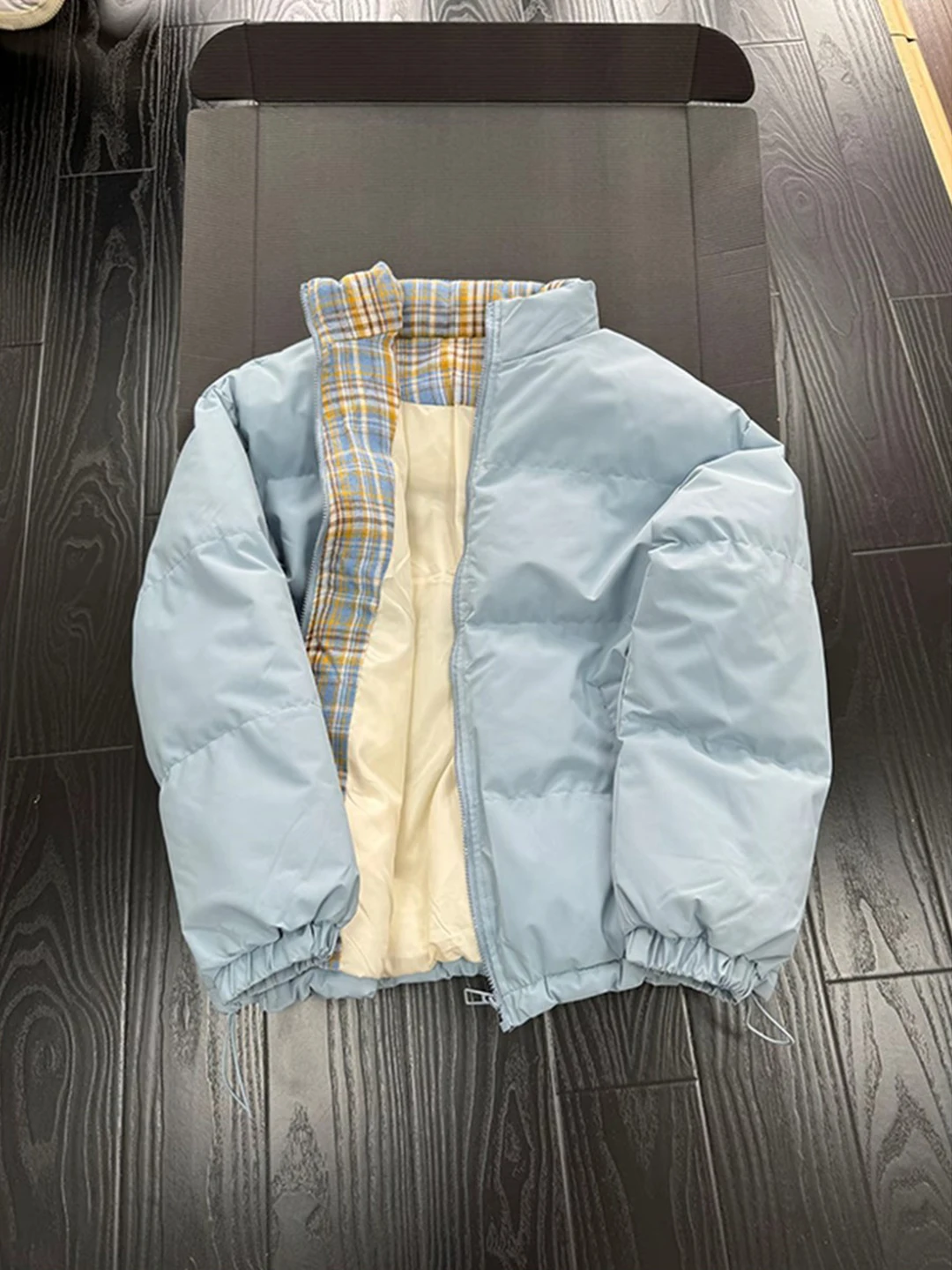 

Мужская зимняя куртка Thiened в клетку с элементами стеганой ткани, теплая, без капюшона, в американском стиле, унисекс, синяя, хлопковая, верхняя одежда...