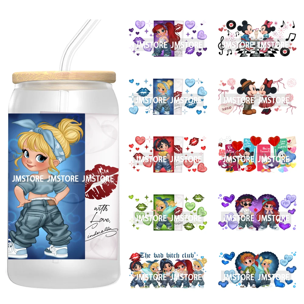 

Cute Cartoon Princess Valentine's Day Couple UV DTF Cup Wrap Ready To Apply Transfer Stickers Custom For 16OZ Libbey Glass Can