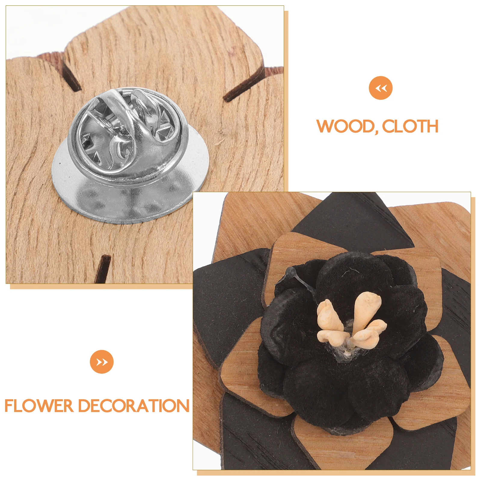 Wooden Corsage Brooch Man Women's Fabric Decorative Boutonniere Pin Floral Lapel