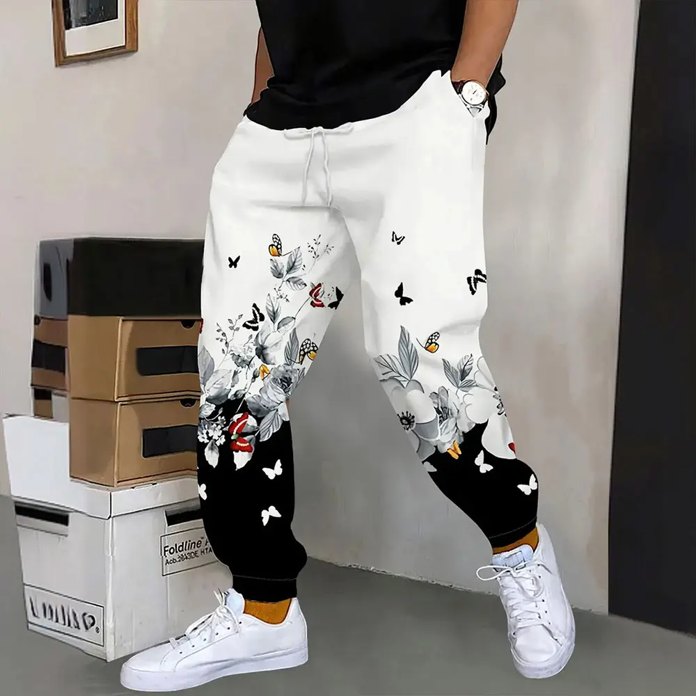 

Fashion Flower Pattern 3D Print Matching Color Sweatpants Ankle-tied pants Casaul Men Loose Casual Pocket Drawstring Sweatpants