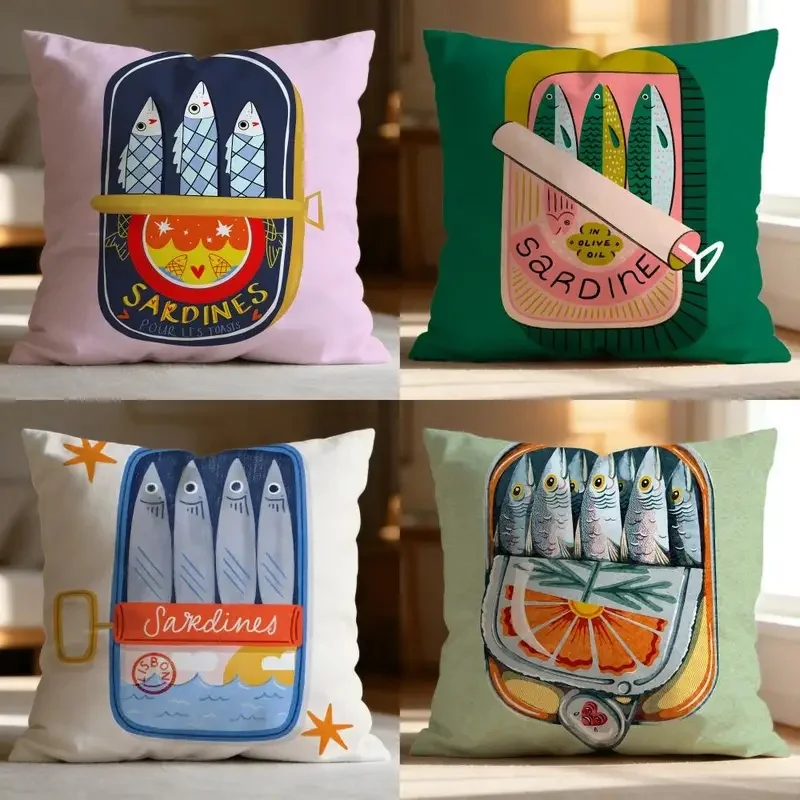 Fashion S-SSardine Can Cushion Cover Soft Washable Pillow Case Multi-Scene for Couch Bed Travel Office Use