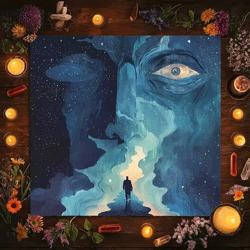 Mystical Cosmic Face Galaxy Art Canvas Print Spiritual Deep Space Man Silhouette Wall Decor 50X50cm