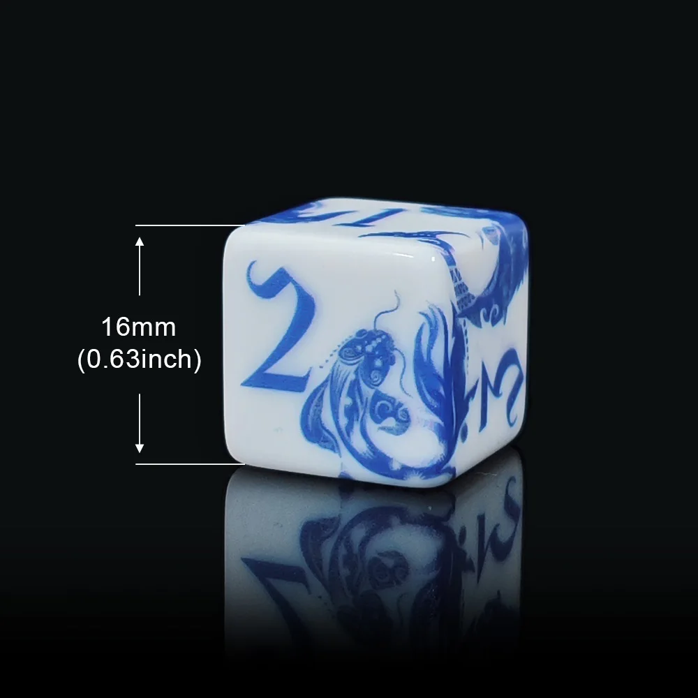 12Pcs Blue And White Porcelain Koi Fish D6 Dice,Chinese Style 16MM Square Acrylic 6-Sided  For DND RPG TTRP Tabletop Board Game view 4