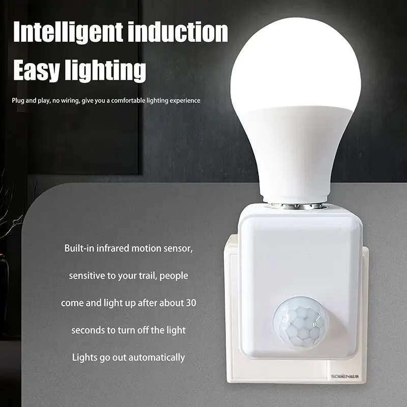 E27 Threaded Lampholder with Infrared Motion Sensor and Photoresistor Smart Switch, Delay Off, AC110-240V, EU/US Plug