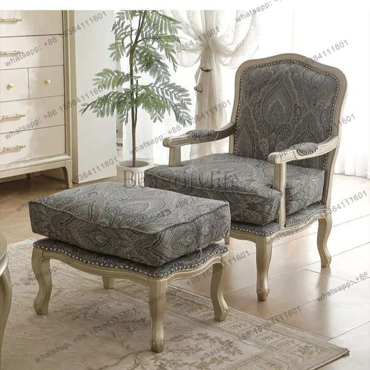 

D33 American light luxury solid wood sofa chair living room model room balcony fabric single chair