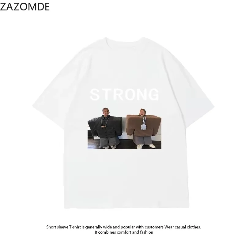ZAZOMDE STRONG Letter Funny Meme Graphic T Shirt Unisex O Neck Short Sleeve Tee Loose Casual Streetwear Humor Print Tops 2026