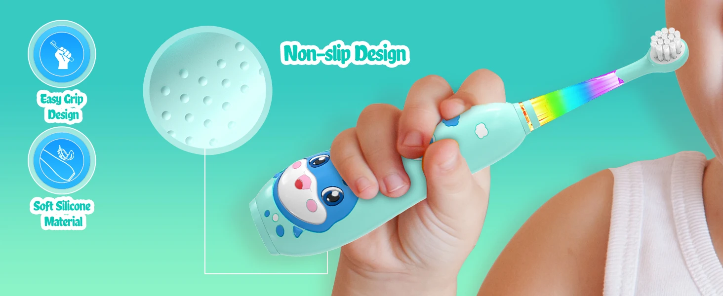 Seago Elektrische Kinderzahnbürste, Delfin-Design, bunt, mit LED, 2 Minuten Smart-Timer, IPX7 wasserdicht, zur Zahnreinigung – Detail 3