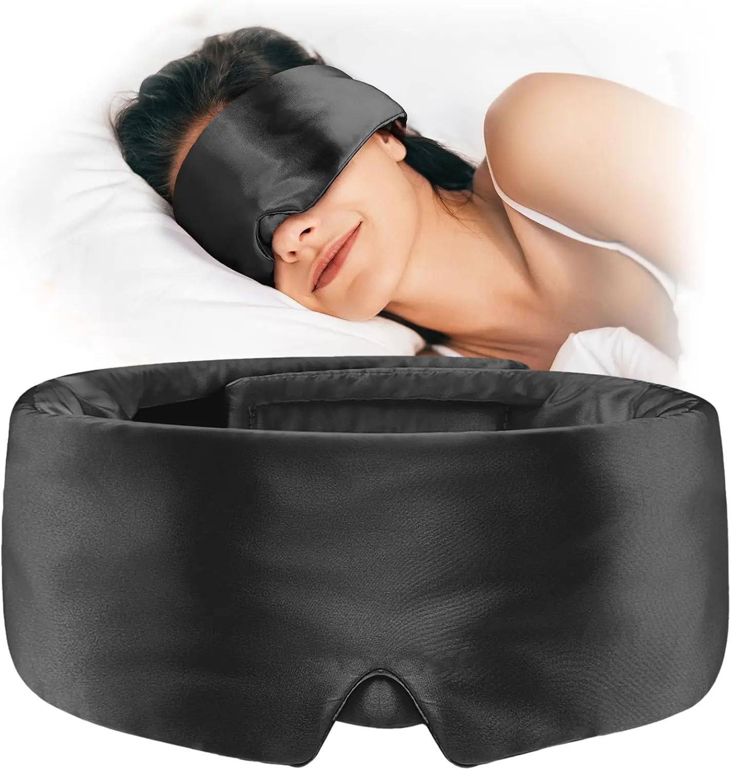 

Soft Satin Sleep Mask, Blackout Eye Mask for Side Sleepers, Comfortable Blindfold for Women Men, Wide Band Sleeping Mask