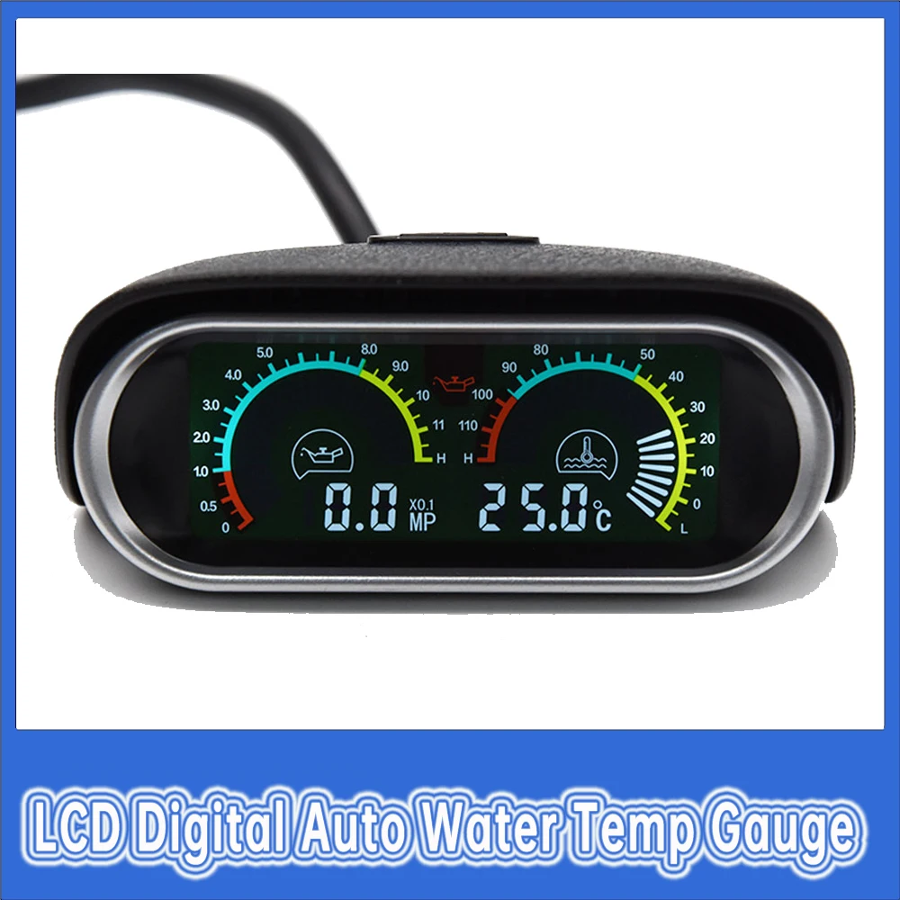 

12v/24v LCD Digital Water Temp Gauge+Car Oil Pressure Gauge 2 in 1Gauge Set with Oil Pressure Indicator Water Temp Sensor