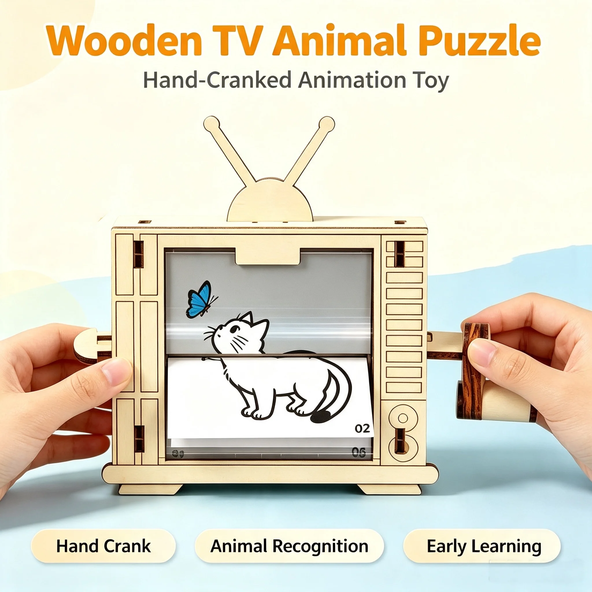 Wooden TV-Shaped STEM Science Experiment Toy Building Kits Hand Cranked Animation Machine Building Set for Teen Assembly Model