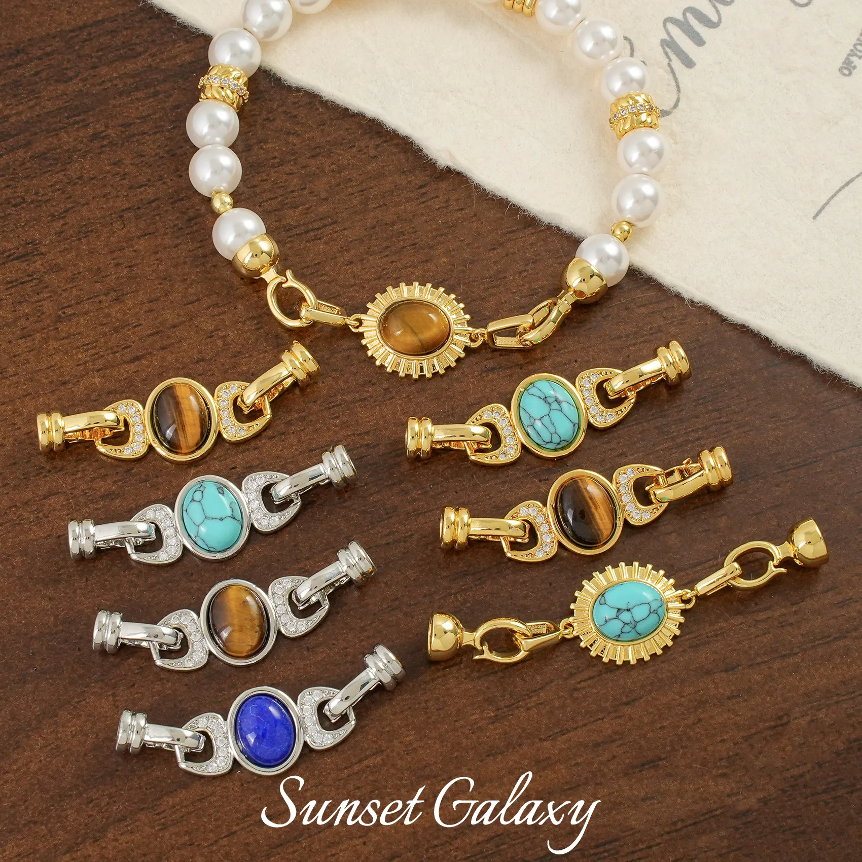 18k Gold-plated Tiger Eye Crack Gemstone Double-ended Buckle Handmade Beaded DIY Material Bracelet Necklace Jewelry Accessories