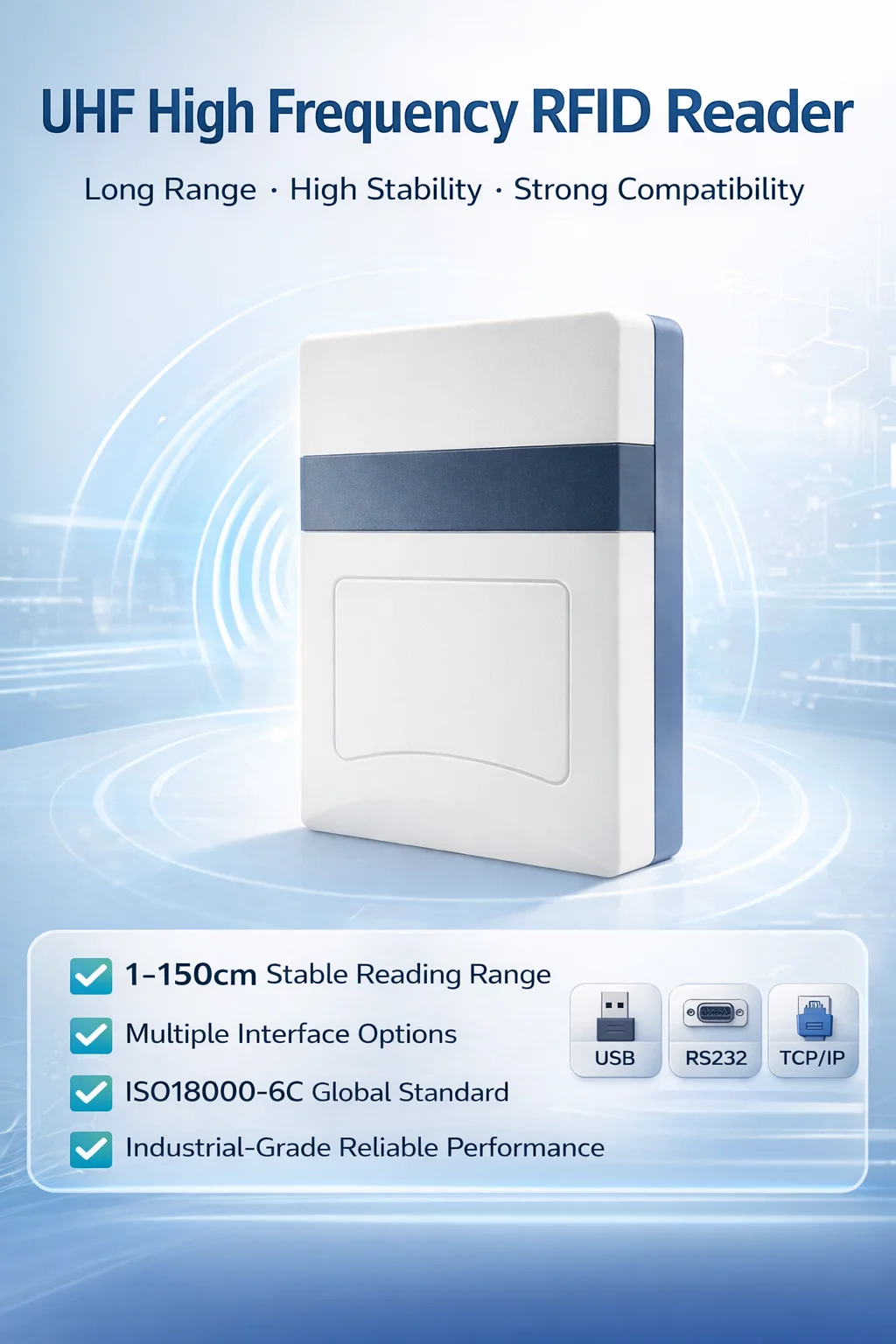 10-150cm ISO 18000 6C/B Desktop USB UHF RFID Reader Writer Support Linux iOS TCP IP RS232 EPC Gen2 With Python SDK Demo Source