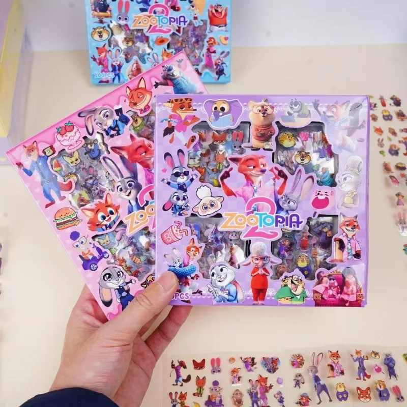 Disney Zootopia Kawaii Cartoon 100 Stück Aufkleber Geschenkbox Keine Duplikate Einzigartige Designs mit Nick Judy Charaktern Weihnachtsgeschenk