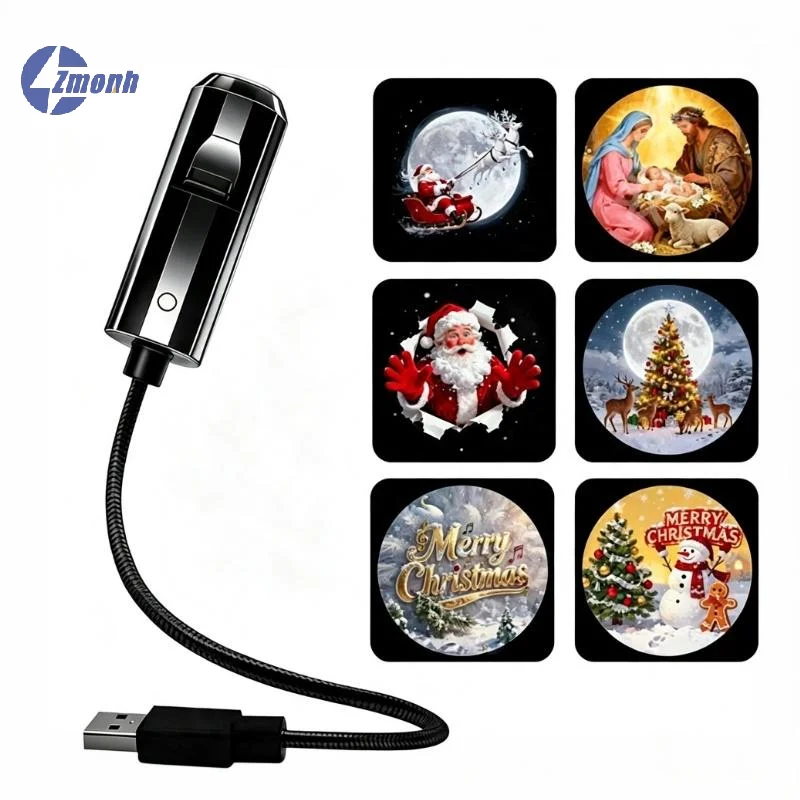 New！USB Powered Xmas LED Projector Light With 6 Interchangeable Slides For Indoor Party Home Bedroom Decor