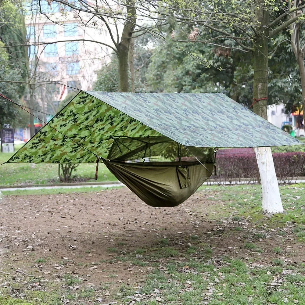 260x140cm Outdoor Camping Hammock Mosquito Proof Waterproof  Sunshade Hammock with Waterproof Rain Fly Canopy Portable Hammock image 4