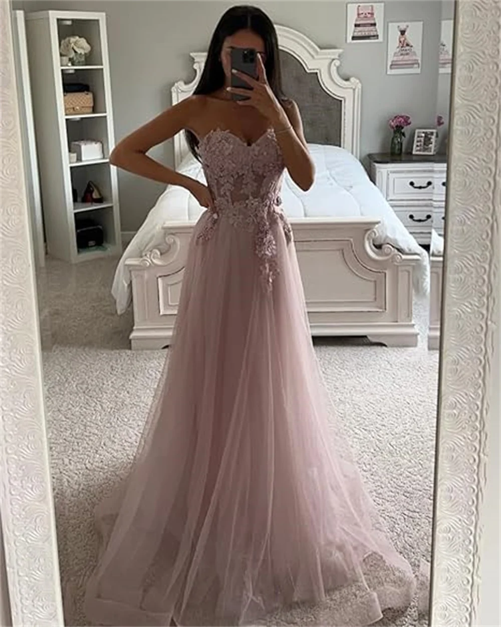 Annie Embroidered 3D Applique Prom Dresses Puff Sleeve Princess Evening Dresses Wedding Dress Coming Of Age Ceremony Party Dress