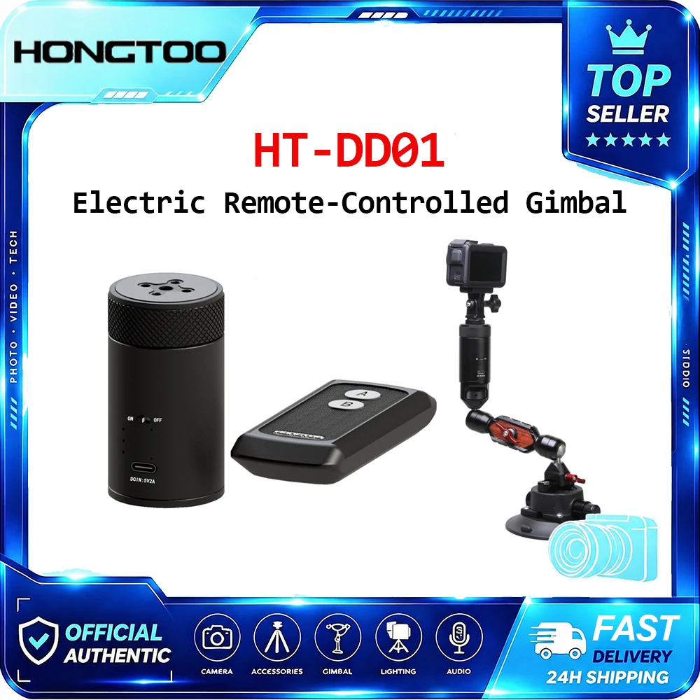 HONGTOO HT-DD01 Mini Motorized Pan Tilt Gimbal, Wireless Remote Control, Electric Rotating Tripod Head for Action Camera Video