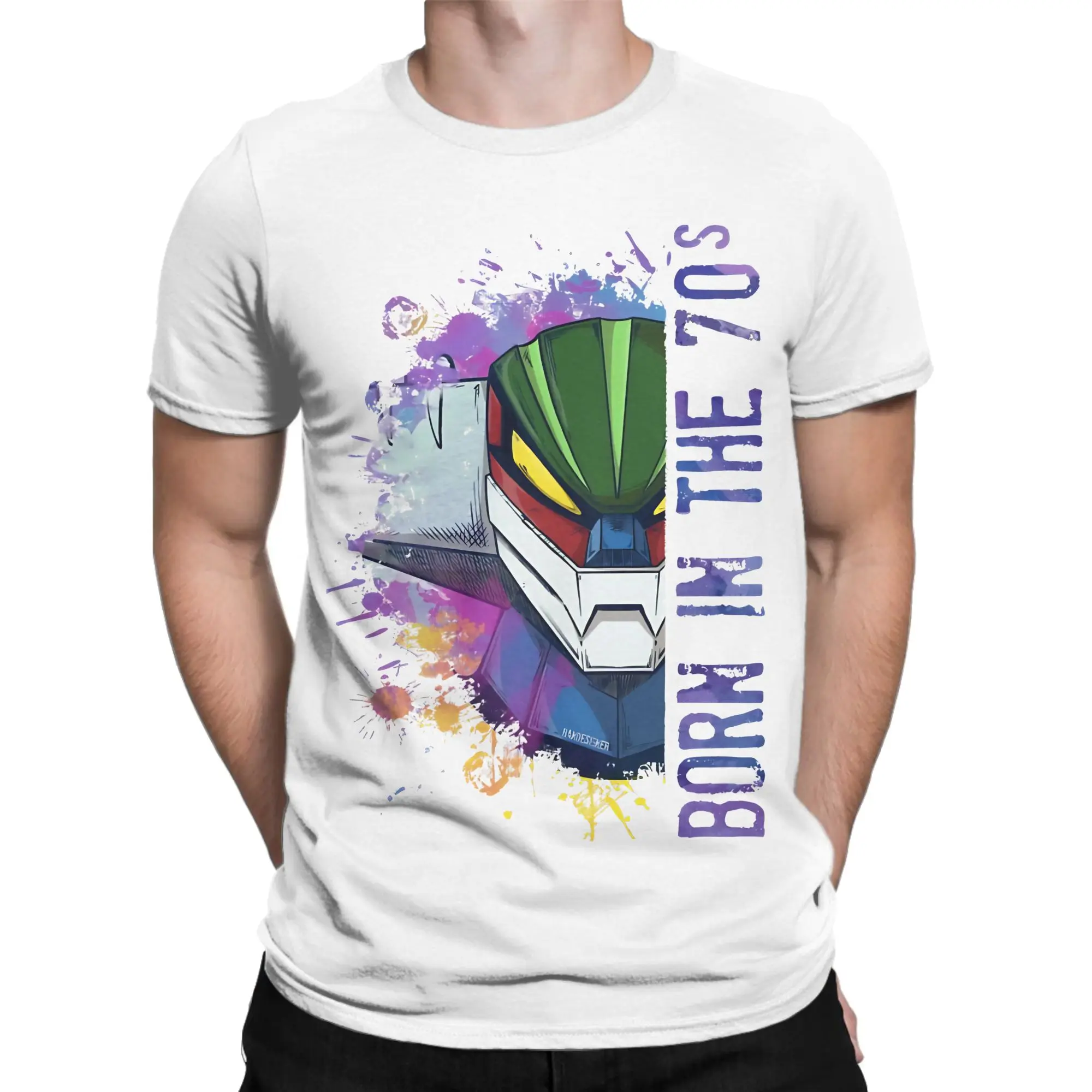 Image of Jeeg Robot Born In The Seventies T-Shirt Sommer Grendizer Neuheits-T-Shirts Herren T-Shirts aus reiner Baumwolle mit Rundhalsausschnitt 4XL 5XL 6XL T-Shirts