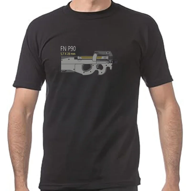 LE FN P90 Personal Defence Weapon MP 5,7x28mm Machines pistol T-Shirt. Summer Cotton Short Sleeve Unisex T Shirt