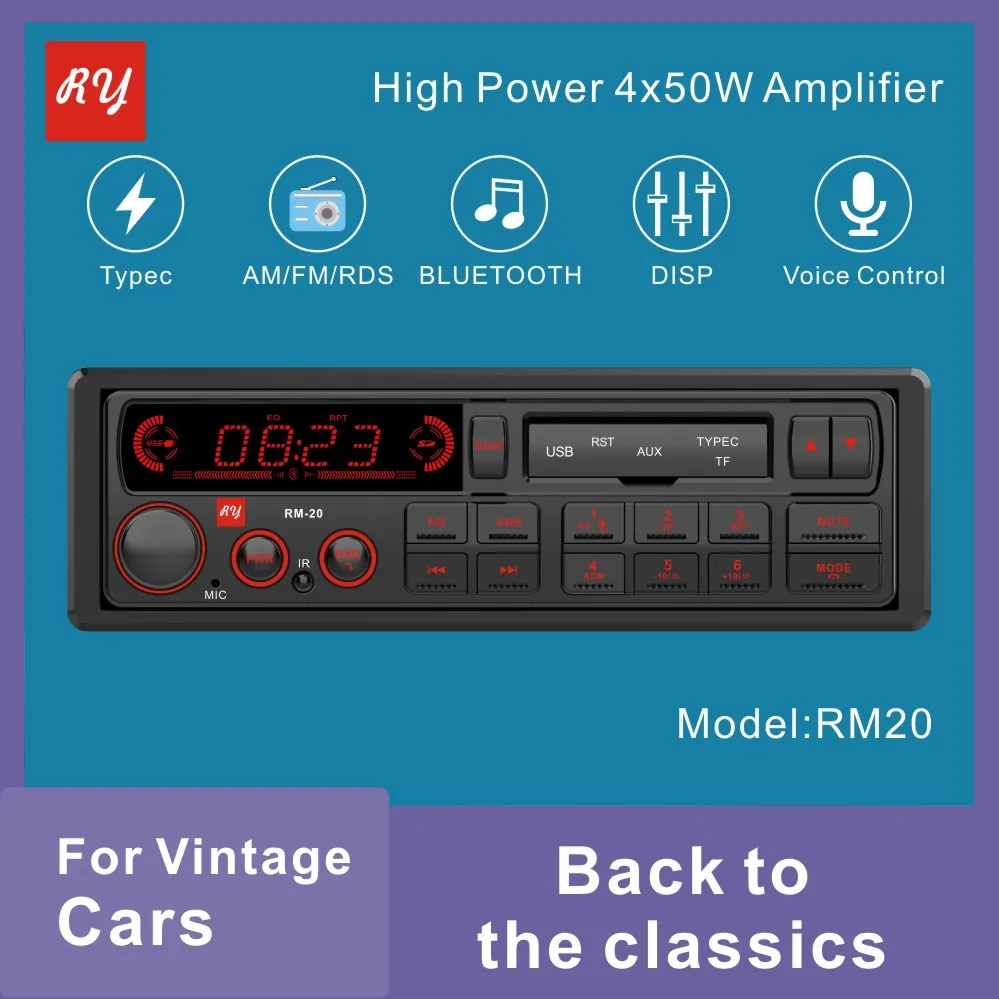 1DIN Retro Car Radio MP3 Player Bluetooth FM AM RDS Car Stereo Receiver QC3.0 USB Charger Audio For Porsche VW Mercedes Benz