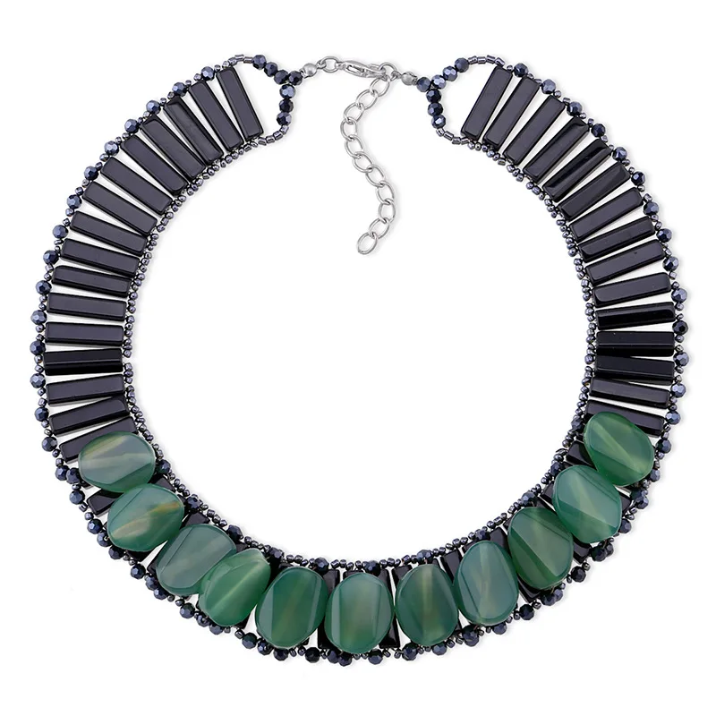 Qiman, a big fashion brand in Europe and America, luxury handmade beaded natural agate short necklace 4 colors NK-01345