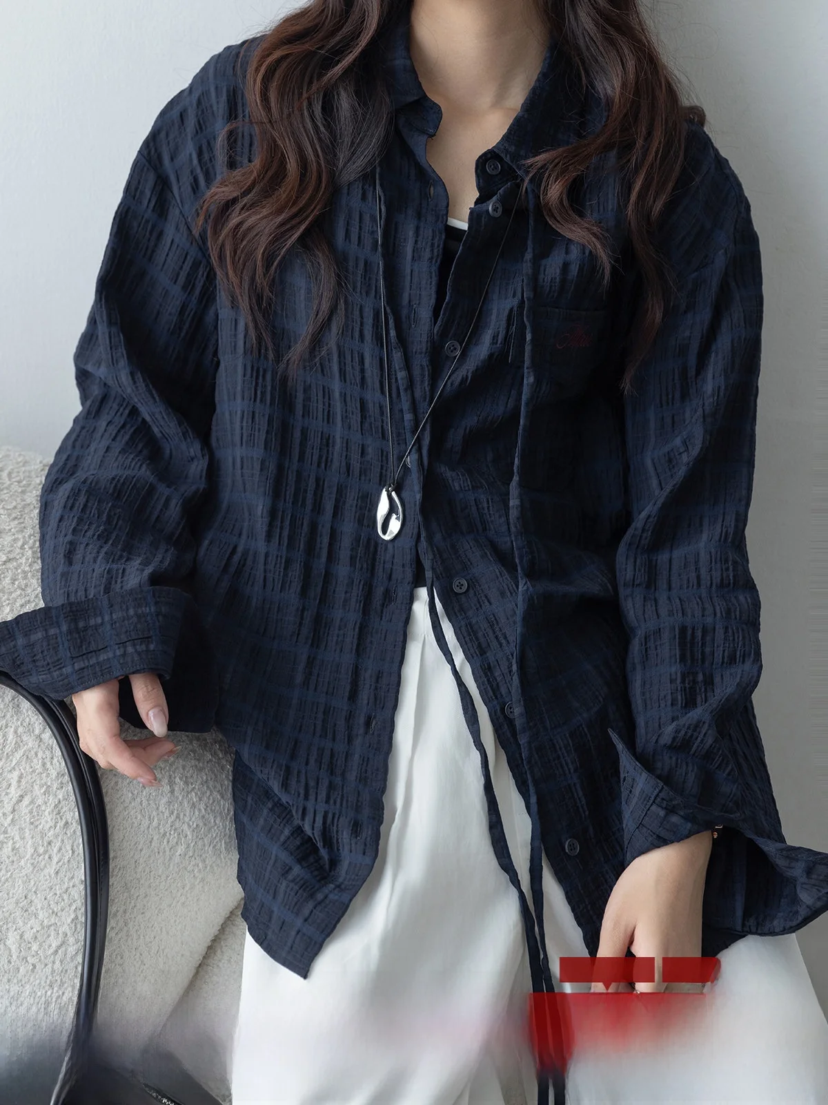 

MoZa Faion Loose Long Sve Plaid irt Women's Autumn New Sle Slimming High-End Feeling Top Commute Sle Chinese Made