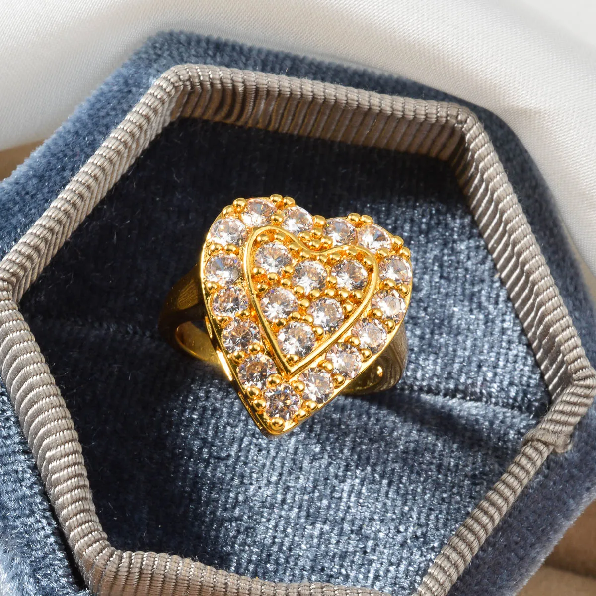 

Double Heart Gold Plated Imitation Diamond Ring Party Glamorous Y2K Millennium Style Daily Shining Jewelry Gift Anniversary