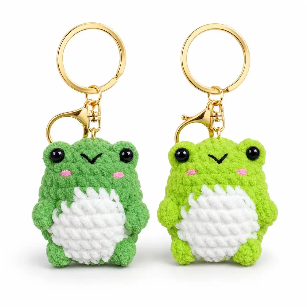 Yarn Crochet Frog Keychain Lobster Clasp Crochet Texture Frog Doll Keychain Cute Frog Frog Bag Charm Key Organization
