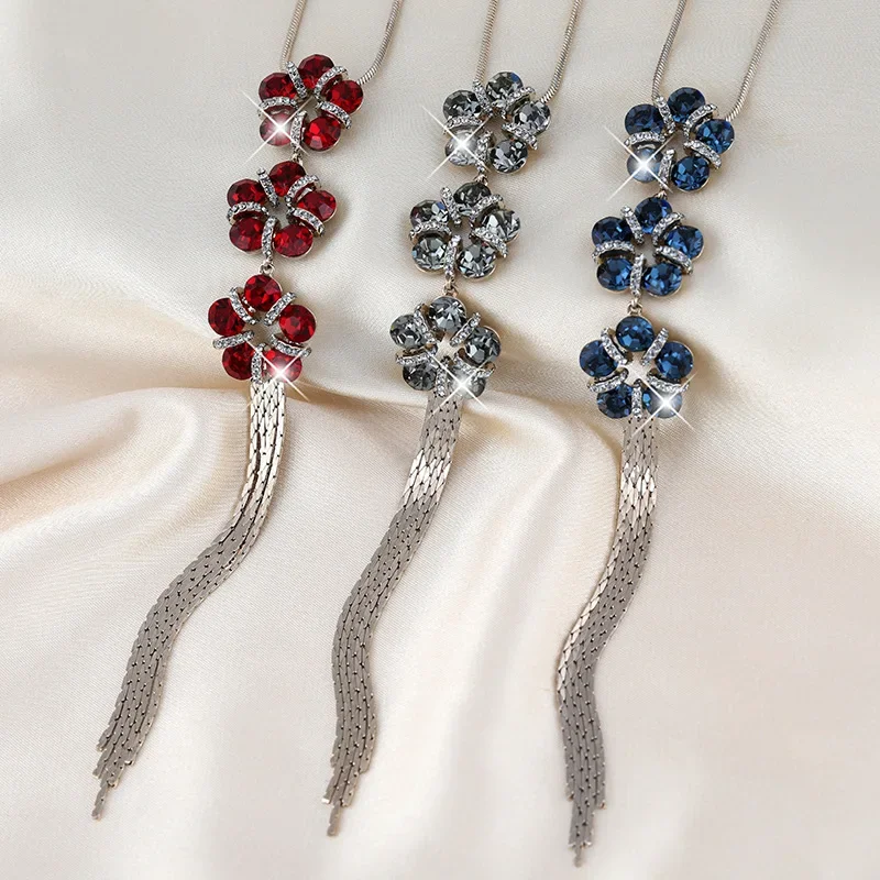 새로운 꽃무늬 태슬 스웨터 체인, 여성용 패셔너블한 롱 목걸이