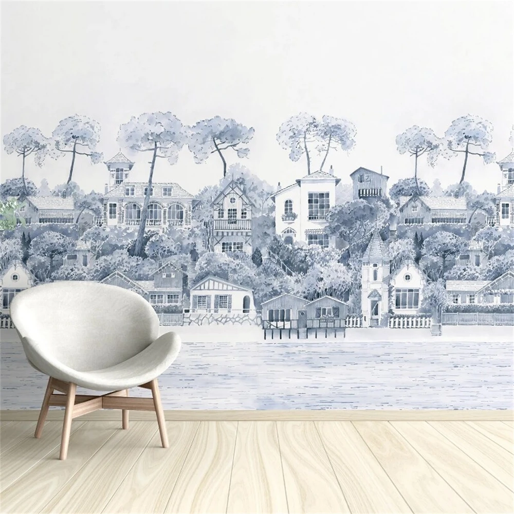 Custom Blue Forest wallpaper mural Nordic forest woods modern minimalist wall papel Background Home decoration pintado de pared
