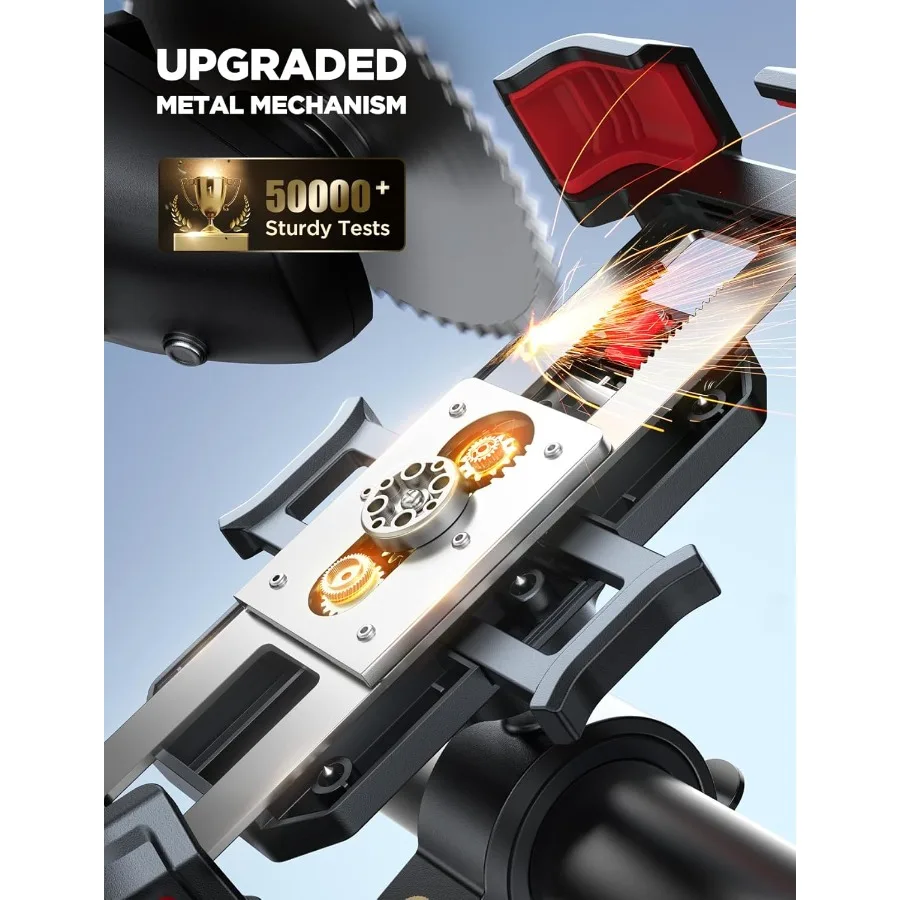 Soporte de montaje para teléfono de motocicleta, actualización de 2025, [tirón de amarre de Metal, bloqueo automático de 1 s], abrazadera para manillar de montaje para teléfono de bicicleta [sin vibración] Bi