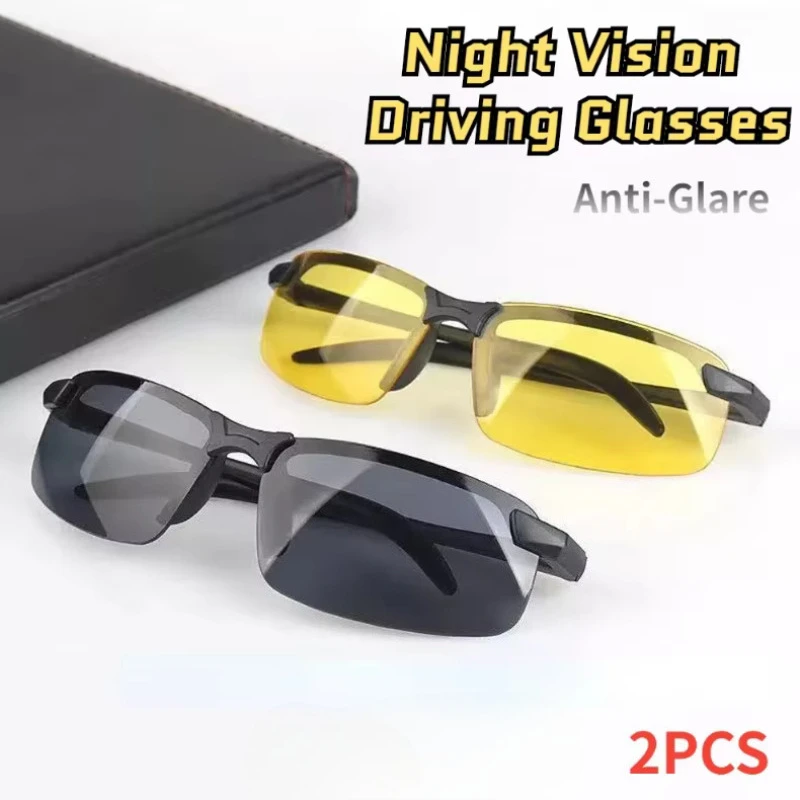 1/2PCS Night Vision Glasses Men Anti-Glare Driving Goggle Half Frame Polarized Sunglasses for Driver UV400 Day and Night Glasses