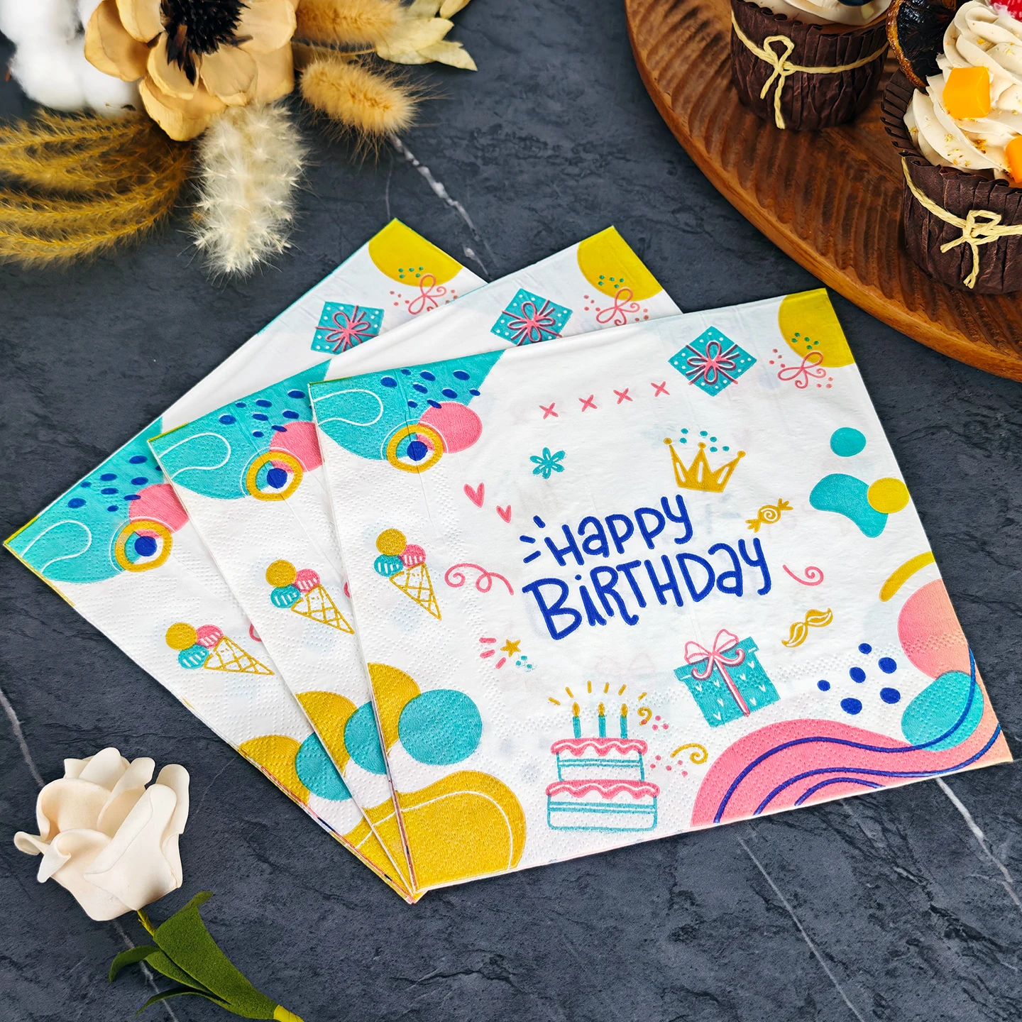 20/50pcs 33*33cm 2ply Happy Birthday printed paper Napkins Suitable for Birthday parties,designed for lively gatherings