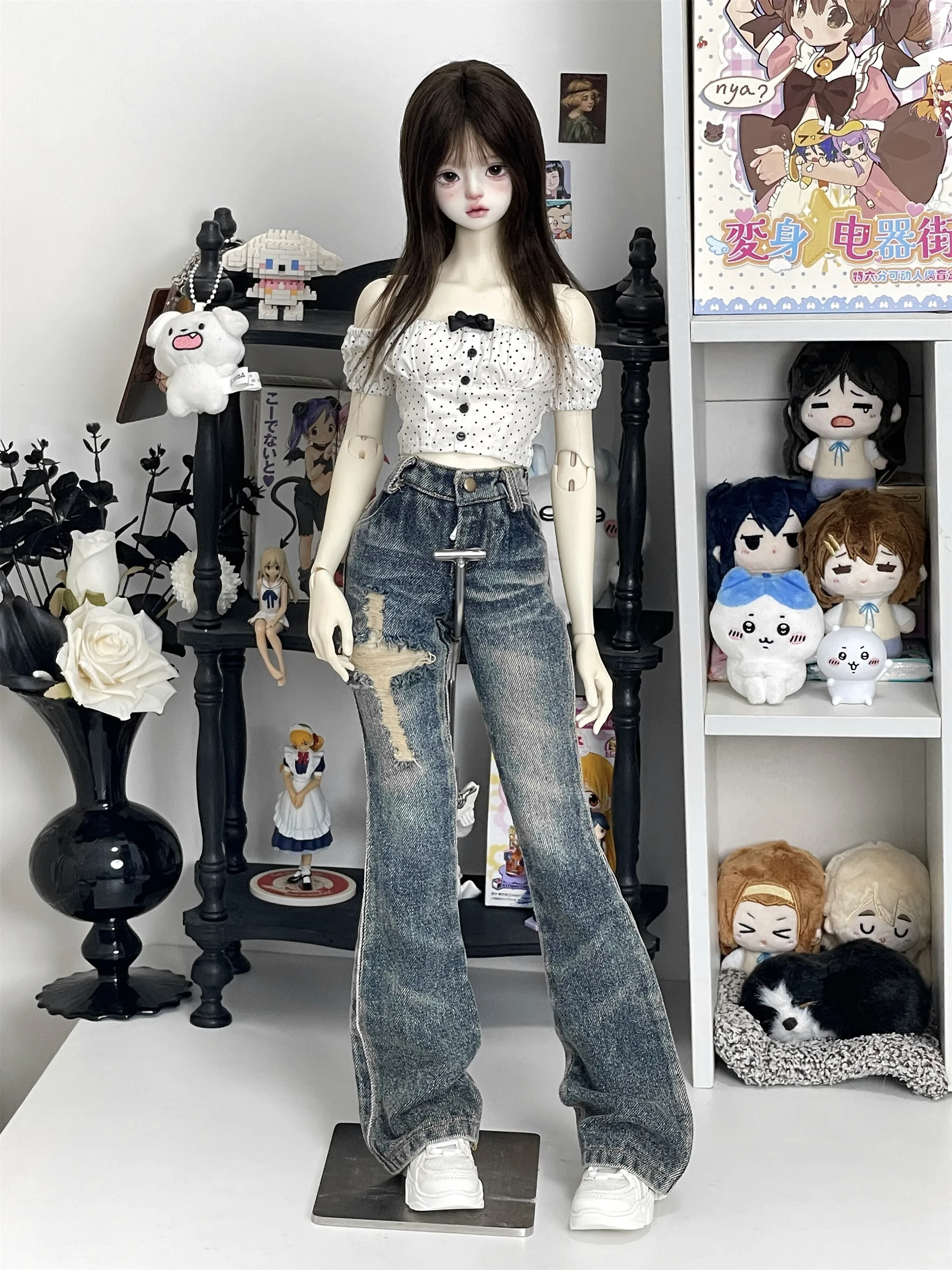 BJD Puppe Jeans Kleidung Blau Mädchen Spielzeug Elegante 1/3 1/4 Boot-cut Hosen Denim Serie Retro Waschen Micro Breite bein Puppe Zubehör – Detail 30