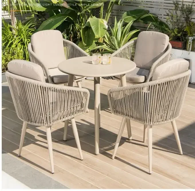 

Villa garden Nordic terrace table rope woven dining chairs courtyard outdoor casual tables Outdoor table and chair combination