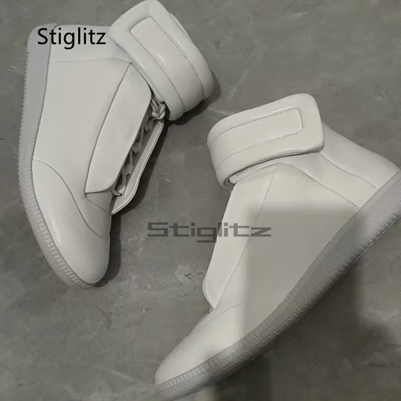 

Мужская высокая обувь из натуральной кожи, повседневные спортивные кроссовки на плоской подошве, кроссовки на липучке, осенне-зимние модные уличные ботильоны