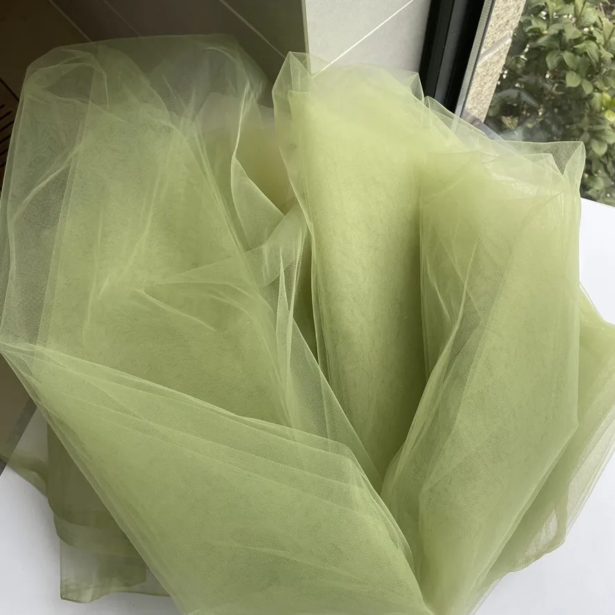 Grass Green Avocado Medium Hard Mesh Bubble Skirt Fabric Cloth Scene Layout Yarn Fabric
