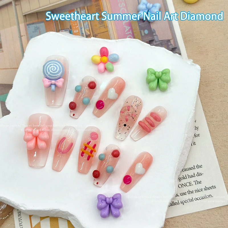 5pcs Bow Lollipop Shaped Nail Decoration Stereoscopic Nail Accessories Nail Painting Nail Salon Nail Artists