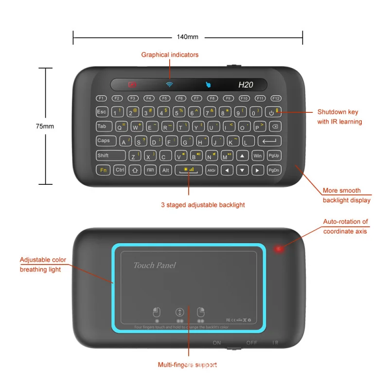 

Mouse Keyboard 2 In 1 2.4G Mini Keyboard with Touchpad Keyboard Seven Colour Breathing Lights Mini Wireless Keyboard