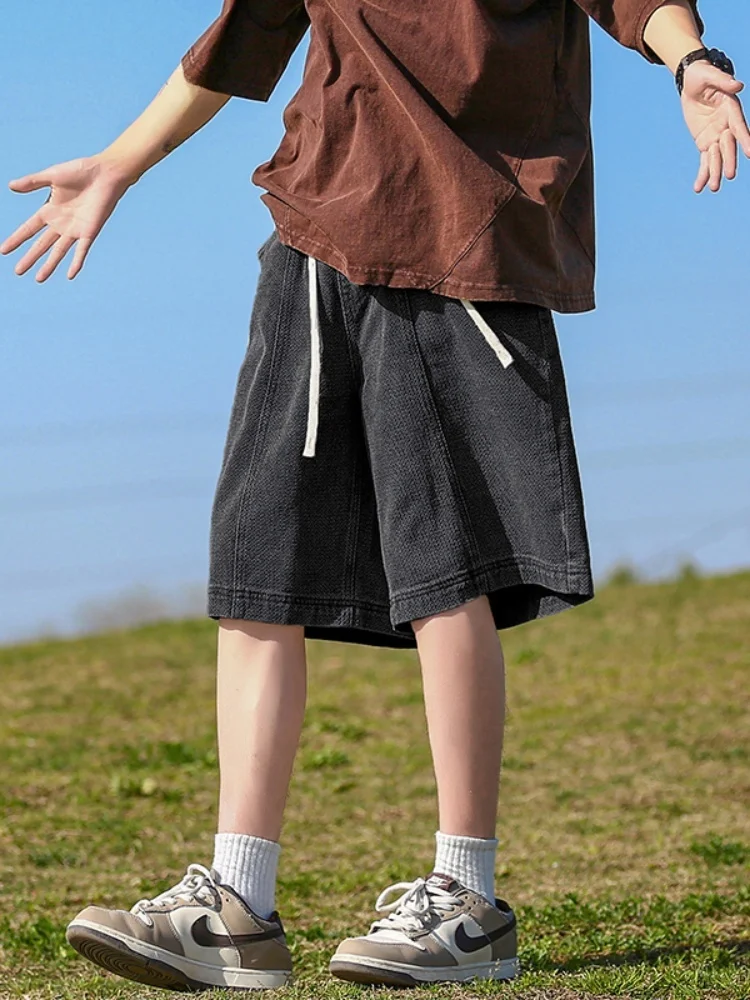 

Summer Thin Wide Leg Men's Jeans orts Starry Pattern Loose Fit Casual Pants Retro Waed Breathable Straight Cut Trousers