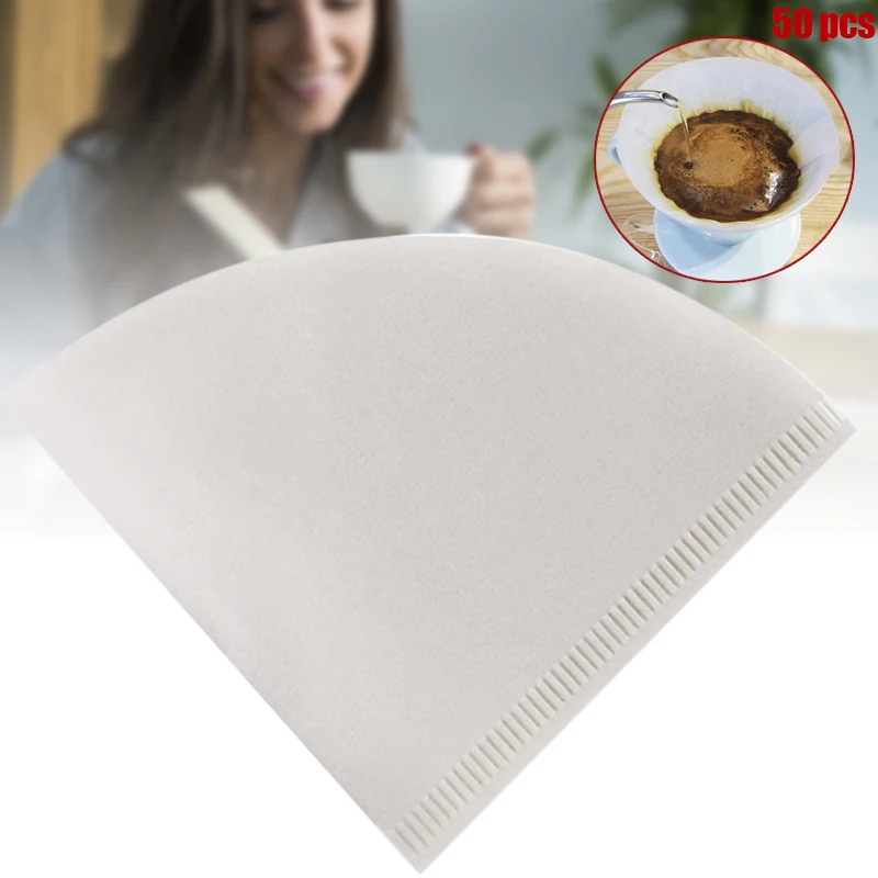 50pcs Cone-shaped Hand Drip Brew Coffee Filter Home Office Travel DIY Drip Filter Cafe Paper