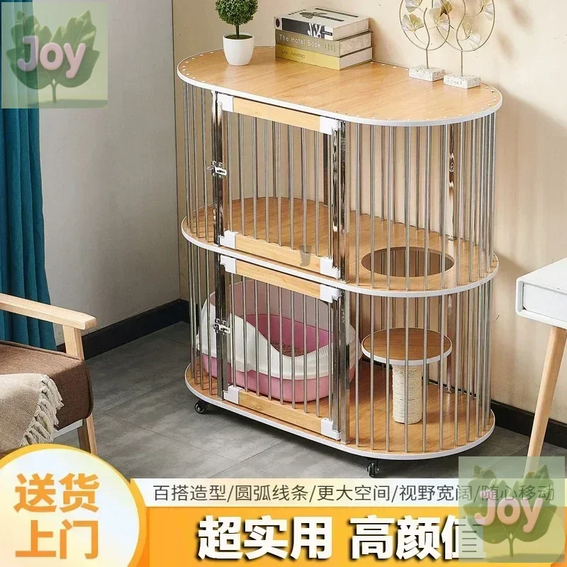 

Двухуровневая деревянная вилла-клетка для кошек из нержавеющей стали, роскошный домашний интерьер